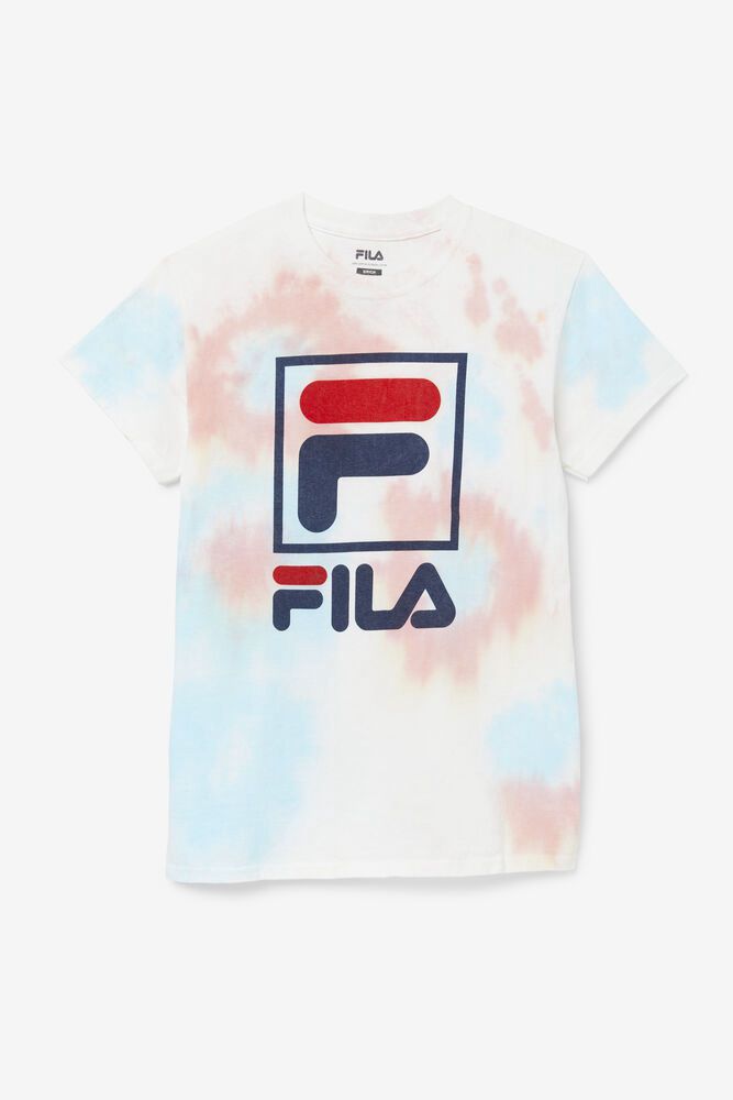 Fila Tie Dye Stacked Logo White T-Shirt Mens - NZ 96408-TYCW